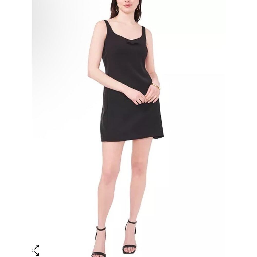 CeCe Women's Sweetheart-Neck Bow-Trim Sheath Mini Dress Sz 0 Black NWT